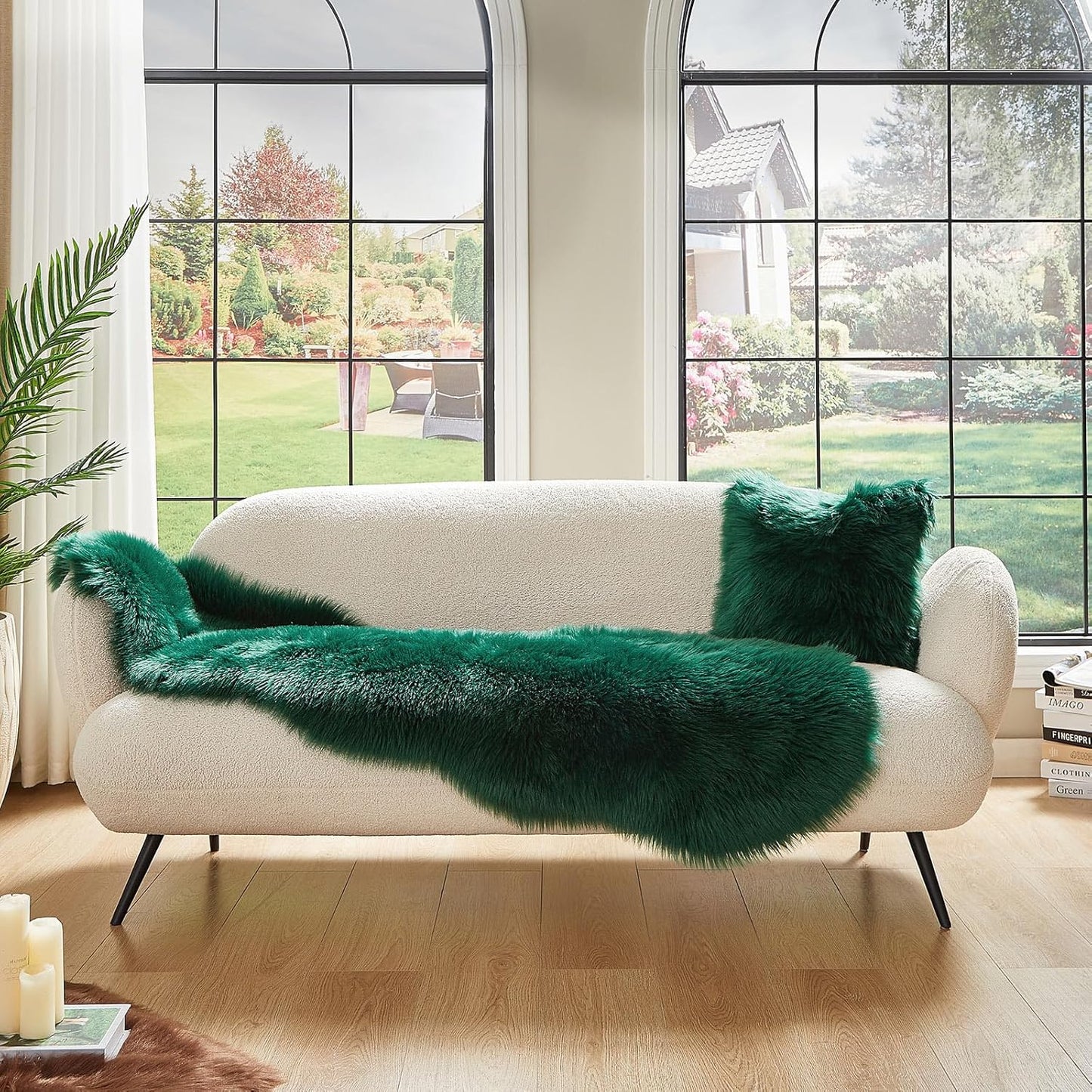 AMTOVO Faux Sheepskin Rug, Dark Green Ultra Soft Fluffy Shag Area Rug, 2 x 6 ft Faux Fur Rug for Bedroom Sofa Throw Cushion Room Decor, Sheepskin