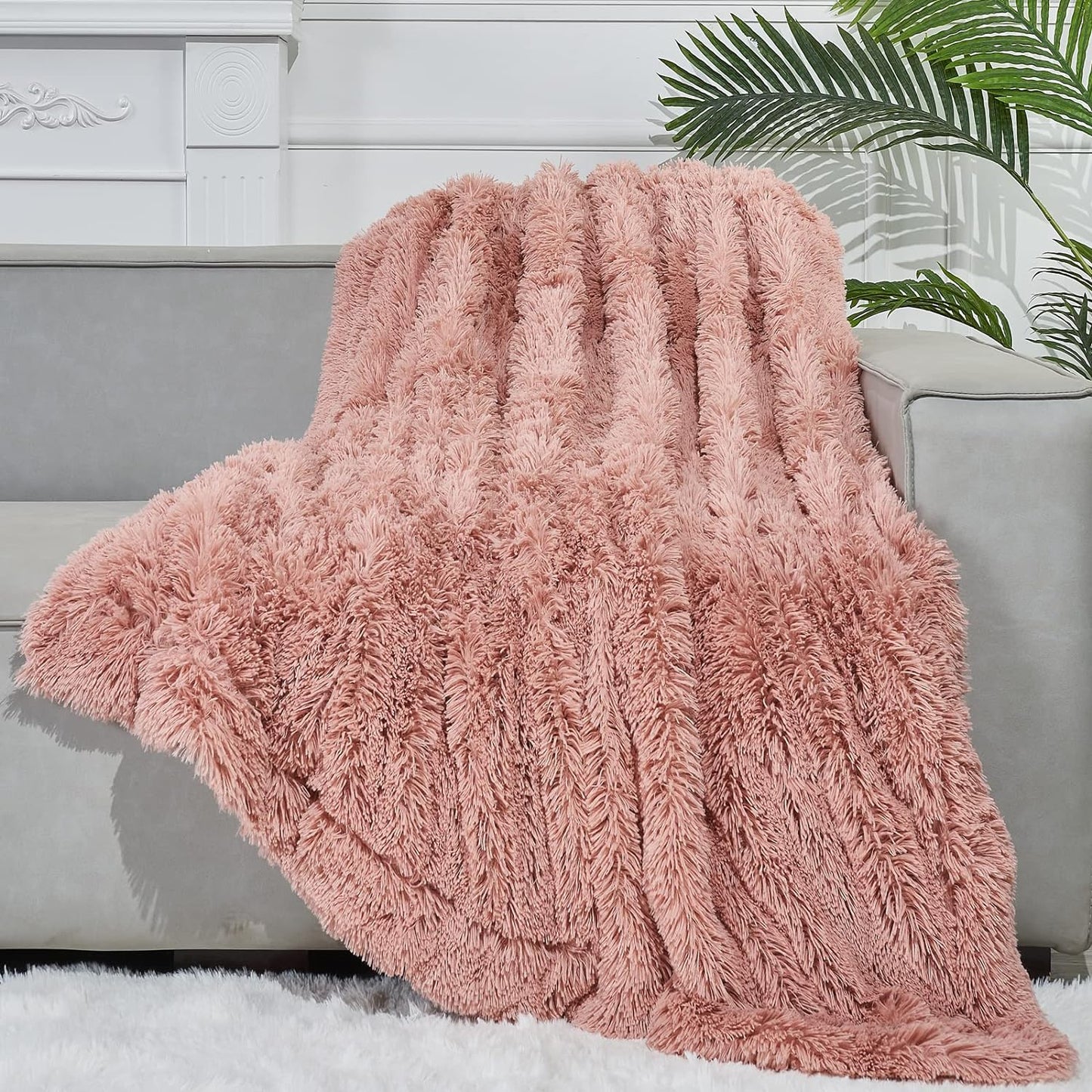 GONAAP Fuzzy Faux Fur Throw Blanket Twin Size Pink Super Soft Cozy Plush Fuzzy Shaggy Blanket for Couch Sofa Bed (Pink, Twin(60"x80"))