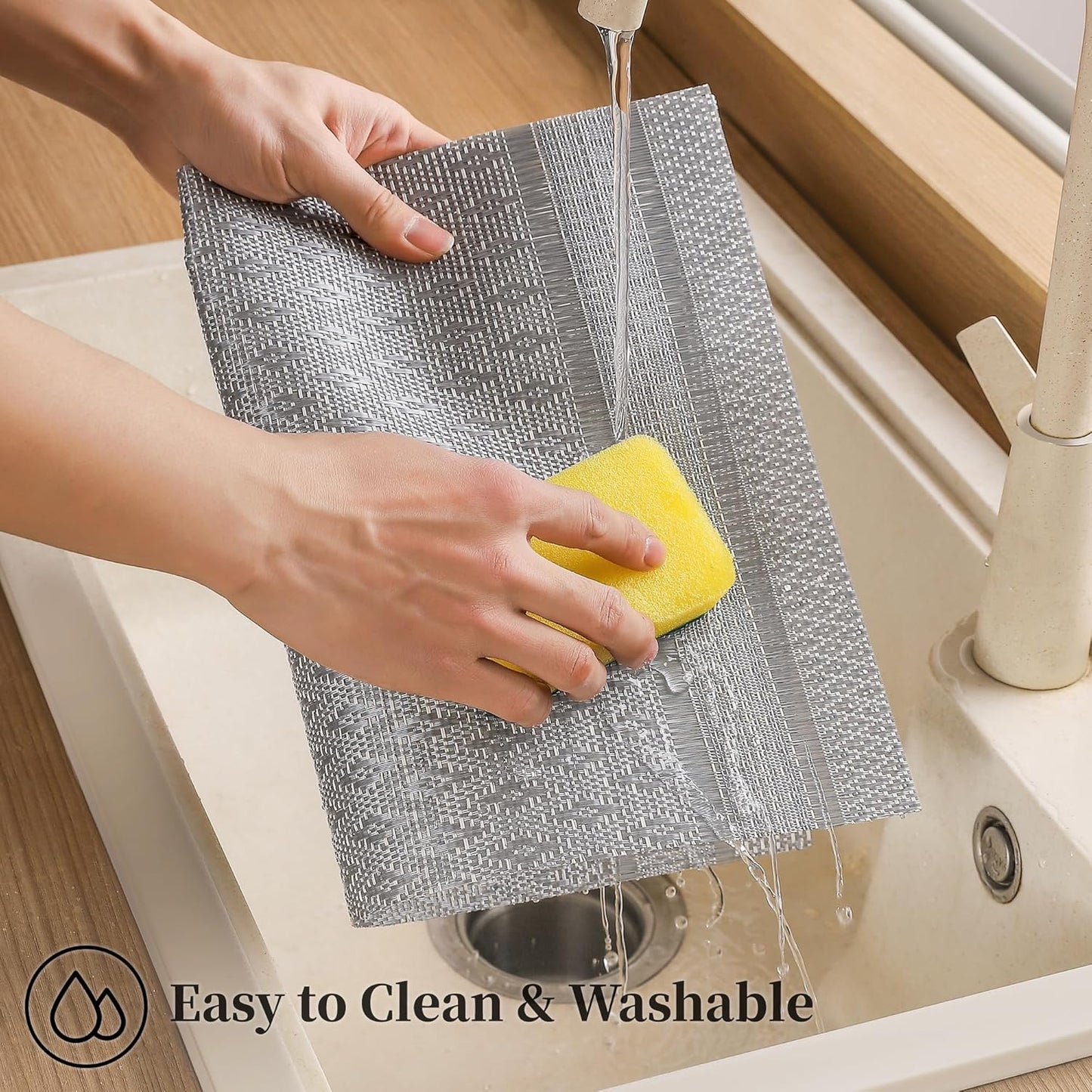 Leetaltree Lunar Grey Placemats Set of 8 - Heat Resistant Non-Slip Place mats for Dining Table, Washable Durable PVC Vinyl Woven Table Mats（Lunar Grey, 8）