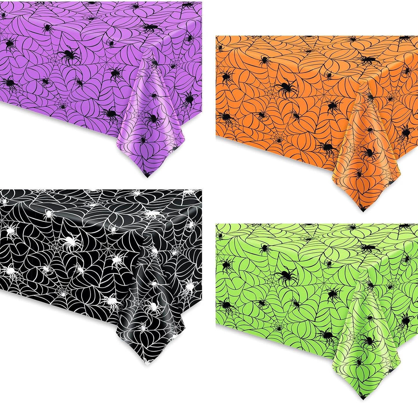 Whaline 8 Pcs Halloween Plastic Tablecloths Colored Spider Web Disposable Table Cover Spiderweb Rectangle Table Cloth for Trick or Treat Holiday Party Decor, 54 x 108 Inch