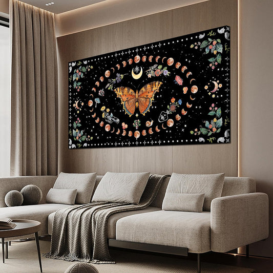 Large Canvas Wall Art Boho Wall art Decor Canvas Art Wall Decor Pictures for Living Room Vintage Butterfly Wall Art Decorations Moon Flower Artwork for Walls Bedroom Office Wall Decor 24" X 48"