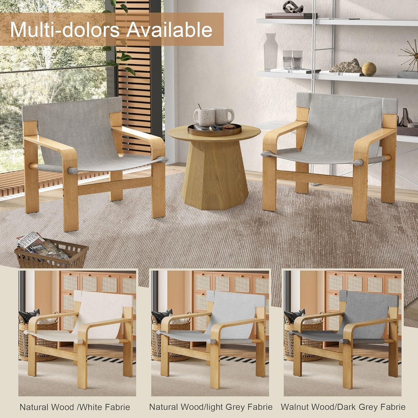 Mid-Century Accent Chair with Wide Armrest & Solid Wood Frame, Detachable and Washable Armchair, Modern Living Room Reading Chairs for Bedroom Sunroom Bedroom Balcony,White