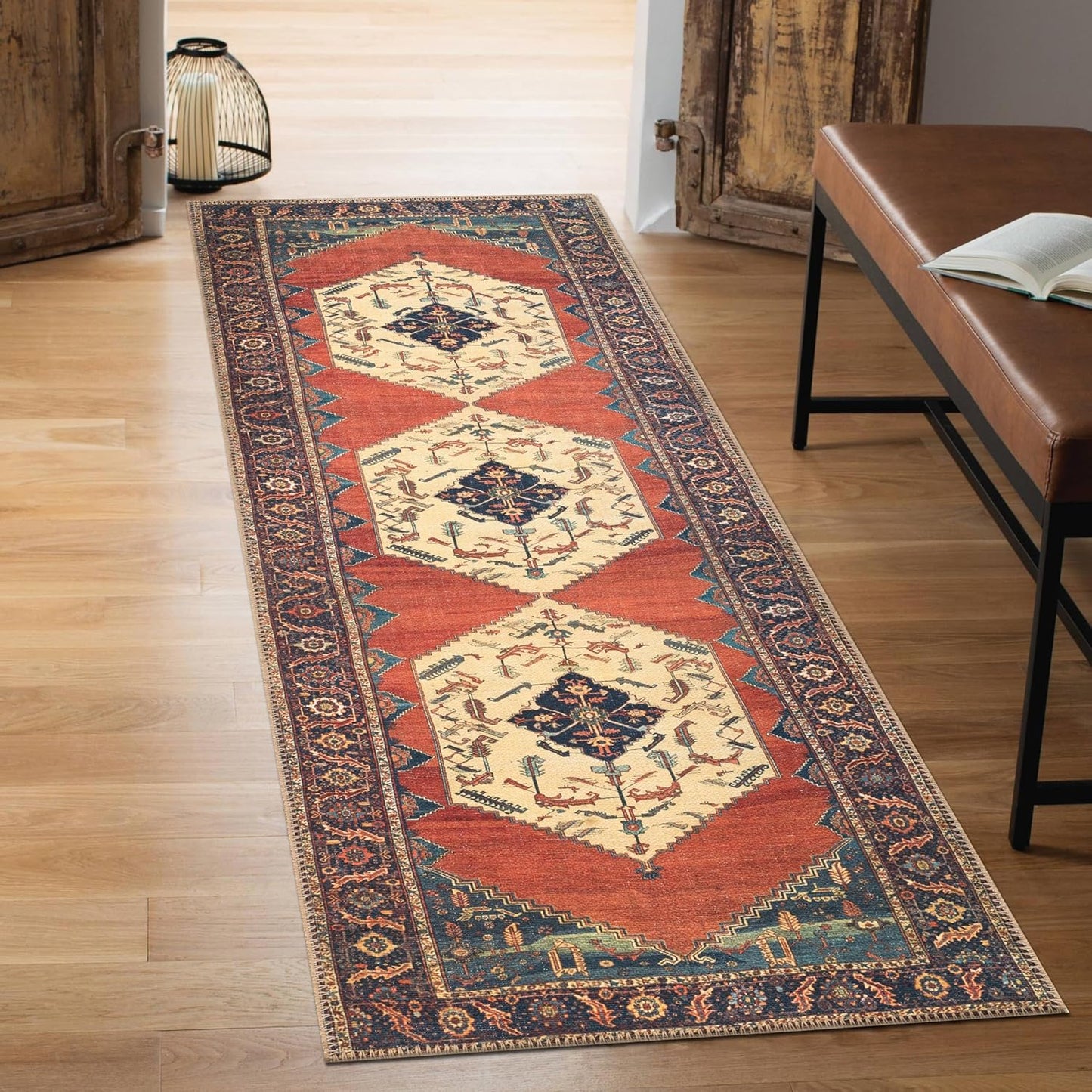 Keen Home Design 2x12 Rug - Machine Washable Runner with Non-Slip Backing, Ideal for Hallway, Entryway, Kitchen, Laundry Room - Vintage, Easy Clean, Durable, Low Pile Rug - (2'6" x 12')