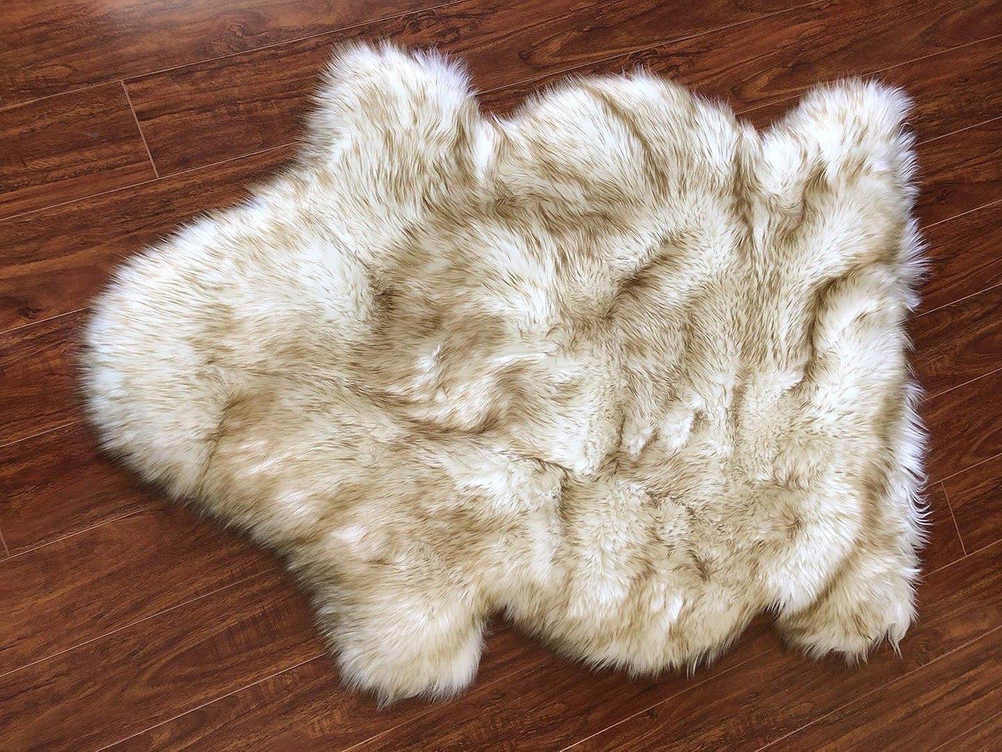 LAMBZY Faux Sheepskin Hypoallergenic Free Shape Silky Shag Rug, Luxury Shaggy Silky Plush Carpet for Bedrooms Rugs Living Room Sofa Floor Rugs (Single 2'x3',60x90cm White with Brown Tips)