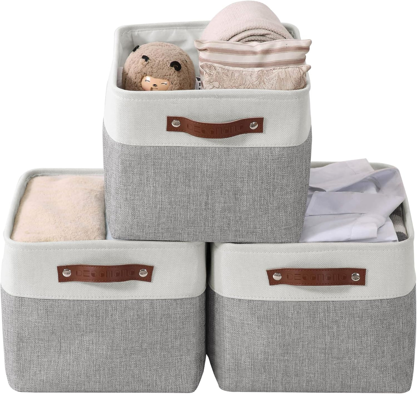 DECOMOMO Storage Baskets for Shelves - Fabric Closet Organizers and Storage Bins, Perfect Baskets for Organizing Closet Toys Nursery (Grey and White, XL - 3 Pack)