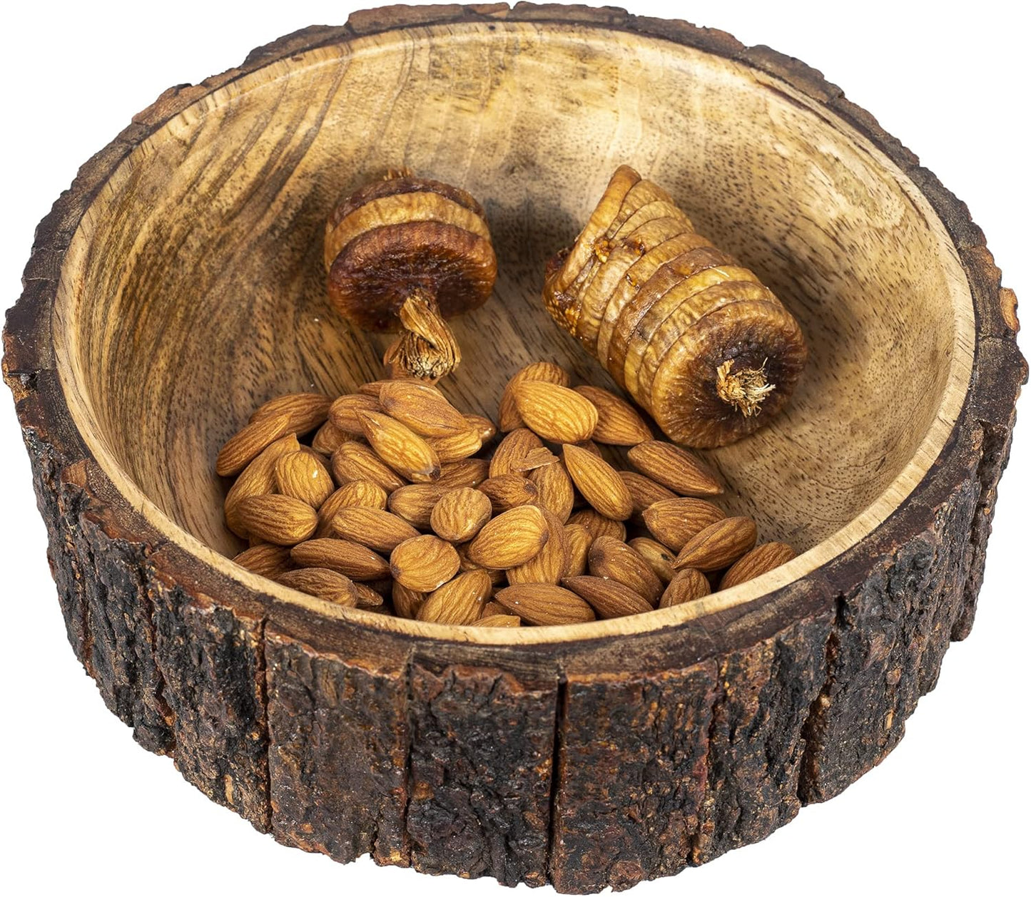 GoCraft Mango Wood Decorative Bowl with Tree Bark – 7.5" x 2.75" – Rustic Handmade Wooden Bowl for Potpourri, Snacks, Nuts, Salad – Natural Centerpiece for Table Décor