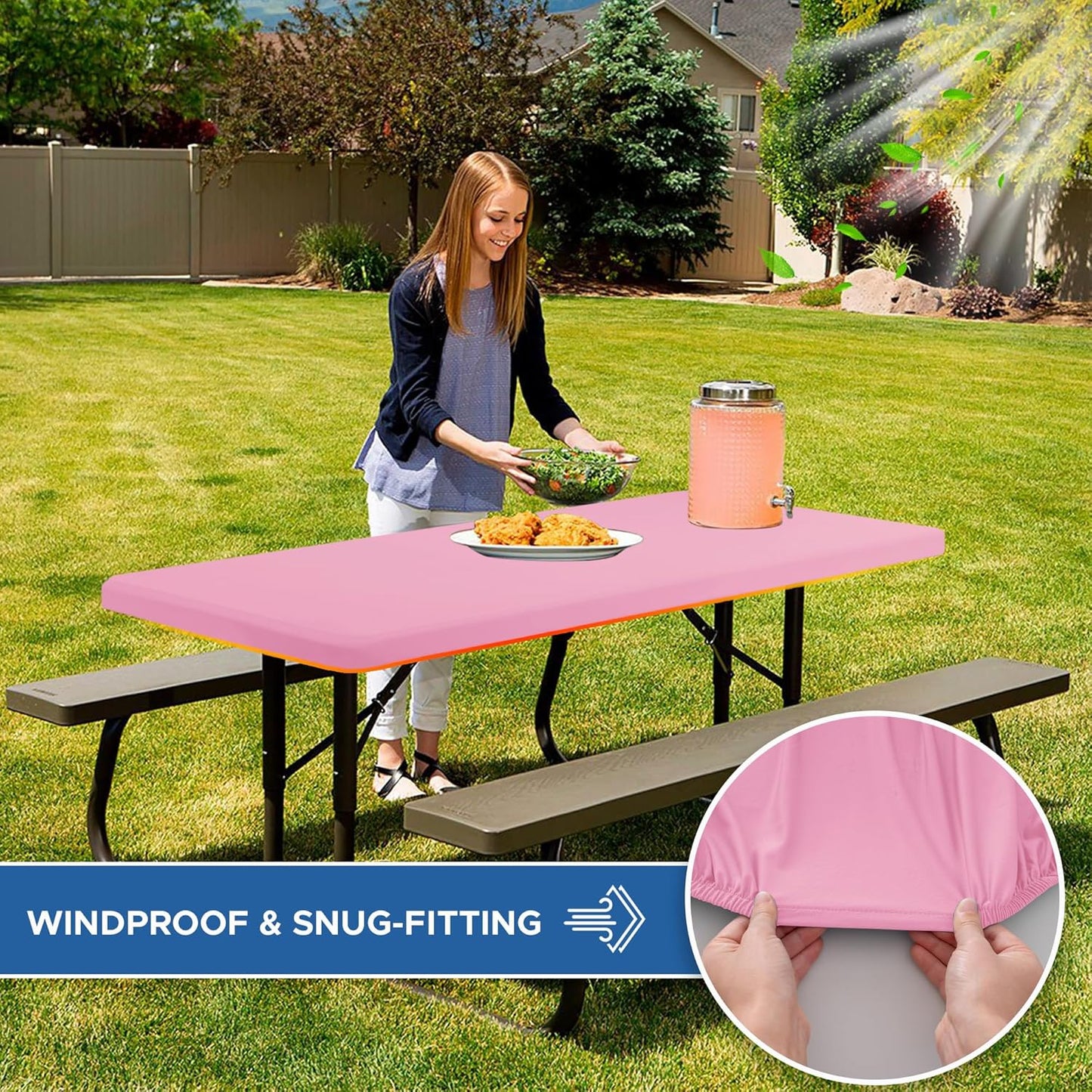 Fitted Tablecloth for 6 Foot Rectangle Tables-6 Pack Pink Elastic Outdoor Picnic Table Cover-Spandex Stretch Folding Table Cloths 6 ft for Camping Dining Room Patio Kitchen Banquet Party