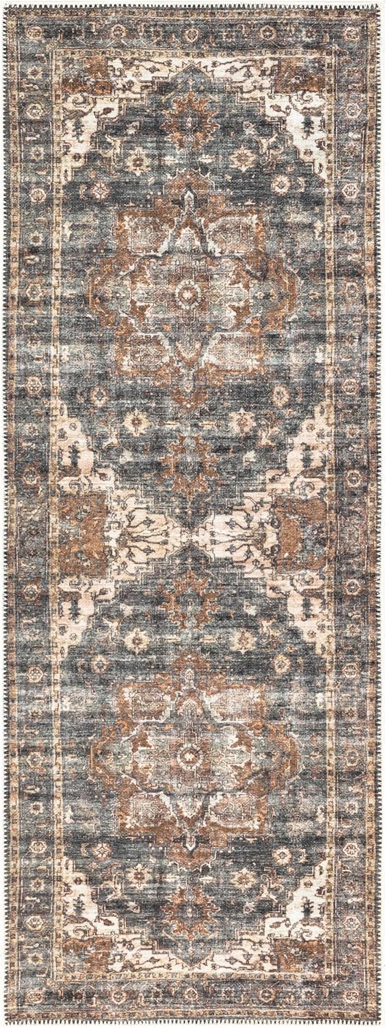 Keen Home Design 2x7 Rug - Machine Washable Runner Rug with Non-Slip Backing, Ideal for Hallway, Entryway, Kitchen, Laundry Room - Vintage, Easy Clean, Durable, Low Pile Rug - (2'6" x 7')