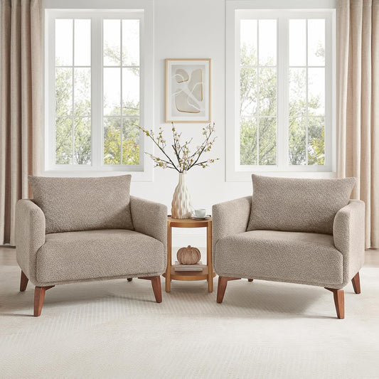 Oversized Accent Chair Modern Boucle Armchair for Living Room Sets of 2 - 37" Wide & Cozy Reading Accent Chair with Solid Wood Legs, Camel Upholstered Lounge Chair for Bedroom & Office(Easy Assembly)