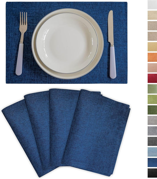 Demetex Cloth Table Placemats Heat Resistant Linen Place Mats Set of 4 Navy Blue Stains Resistant Plate Mats for Dinner Party Banquet, Indigo