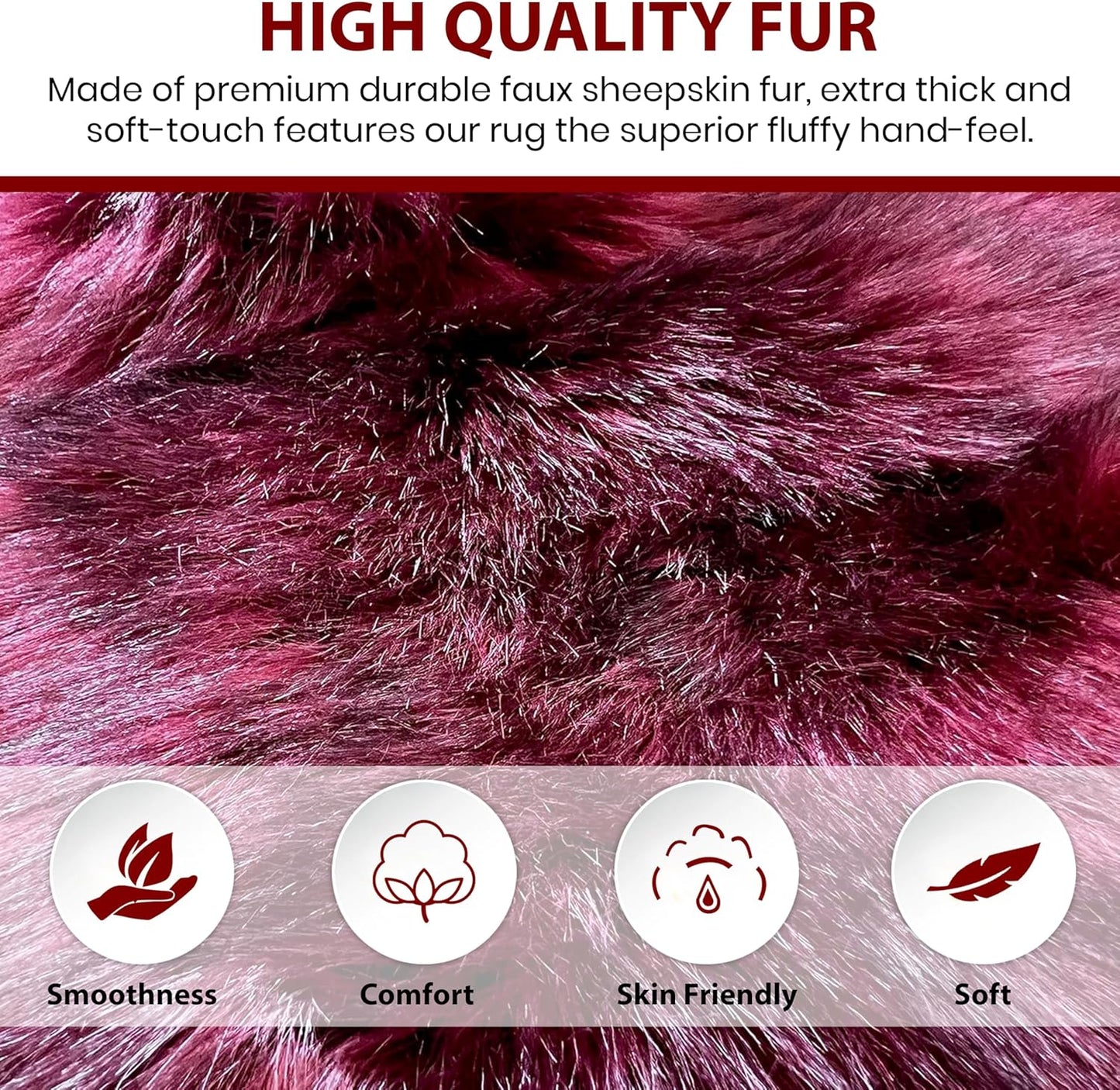 LAMBZY Faux Sheepskin Super Soft Hypoallergenic Free Shape Silky Shag Rug, Luxury Shaggy Plush Carpet for Bedrooms Living Kids Room Sofa Rugs (Burgundy, Decto 10 Pelts 6'x10')