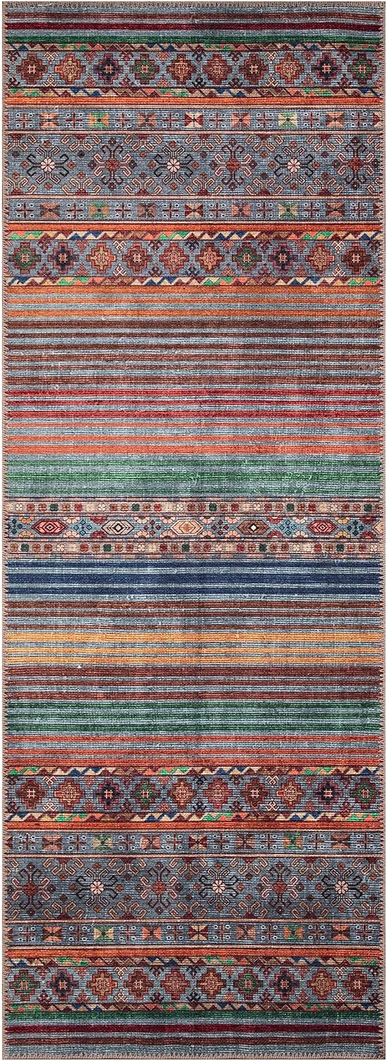 Keen Home Design 2x12 Rug - Machine Washable Runner Rug with Non-Slip Backing, Ideal for Hallway, Entryway, Kitchen, Laundry Room - Vintage, Easy Clean, Durable, Low Pile - (2'6" x 12')