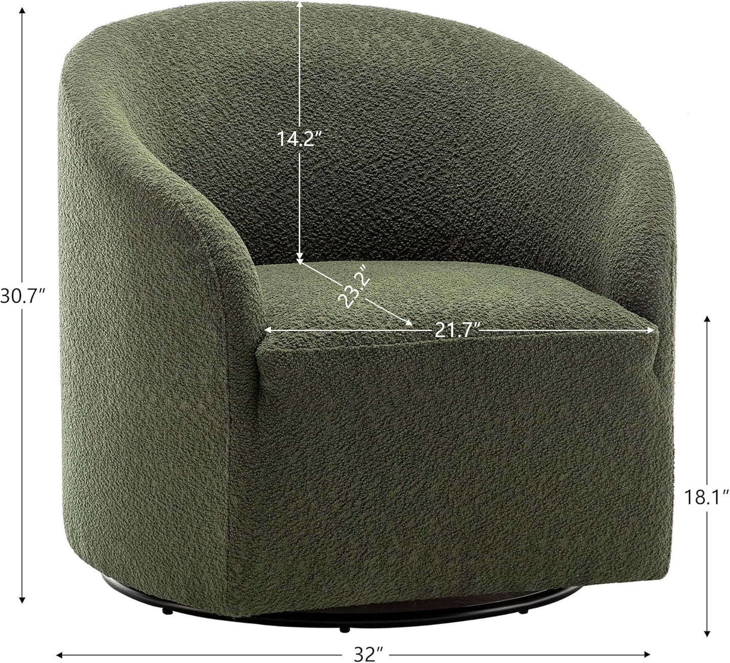 KINWELL 32" Wide Modern Boucle Swivel Barrel Chairs Set of 2, No Assembly Round Upholstered Swivel Accent Armchairs for Living Room, Bedroom (Green)