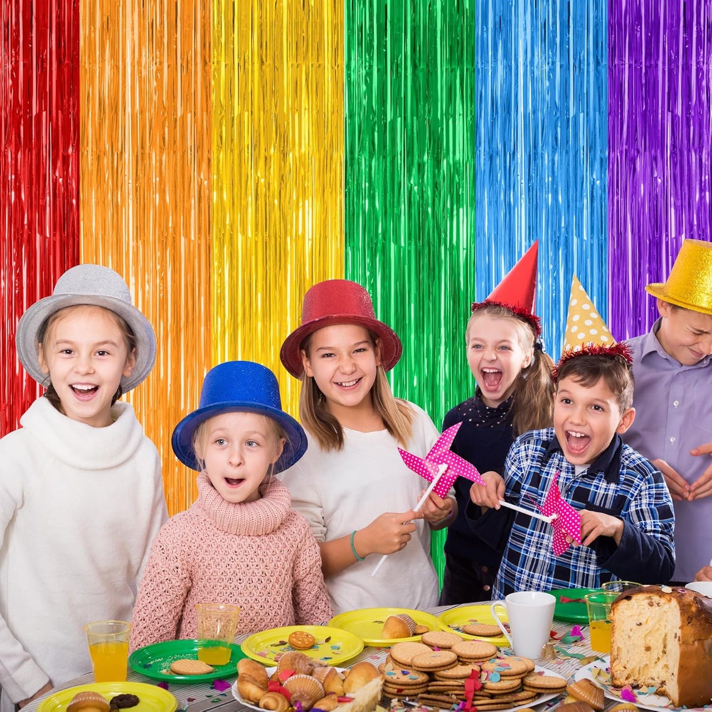 4 Pack Pride Decorations, 3.28 FT x 7.05 FT Rainbow Backdrop, Metallic LGBT Party Decor Foil Tinsel Party Streamer Backdrop Curtains, Rainbow Curtains Birthday Photo Booth Props