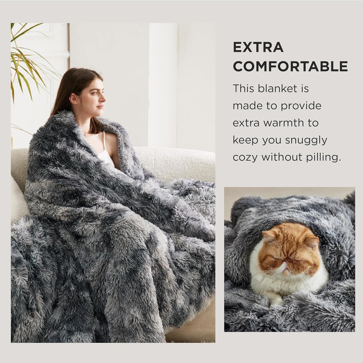 Bedsure GentleSoft Fluffy Sherpa Fleece Faux Fur Blankets Queen Size for Bed, Bedroom Decor Winter Thick Warm Full Queen Blankets, Fuzzy Plush Soft Heavy Mink Tie Dye Grey Bedding Cozy Gifts, 90x90
