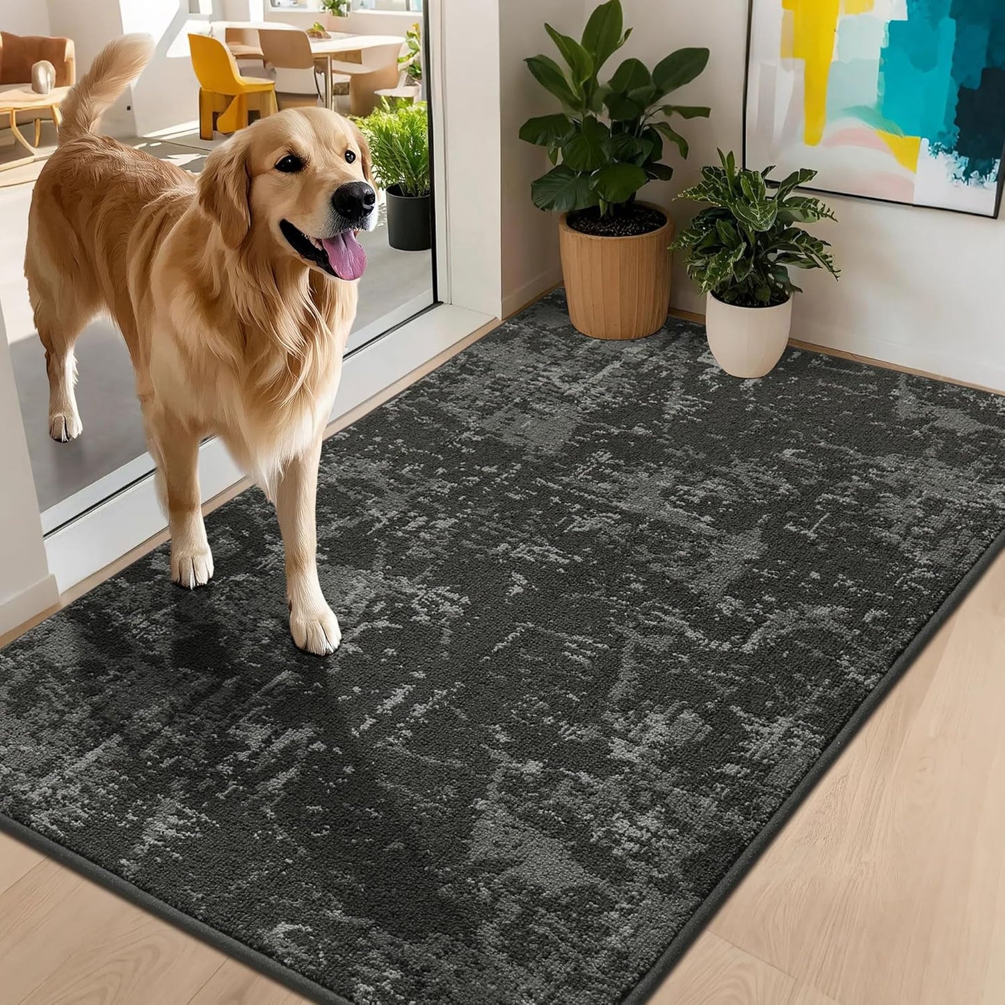 BEQHAUSE Dirt Trapper Door Mat 32"x48" Non-Slip Door Mats Washable Entryway Rugs Stain Resistant Doormat Absorbent Welcome Floor Mat for Front Back Door, Muddy Wet Shoes & Paws,Dark Grey