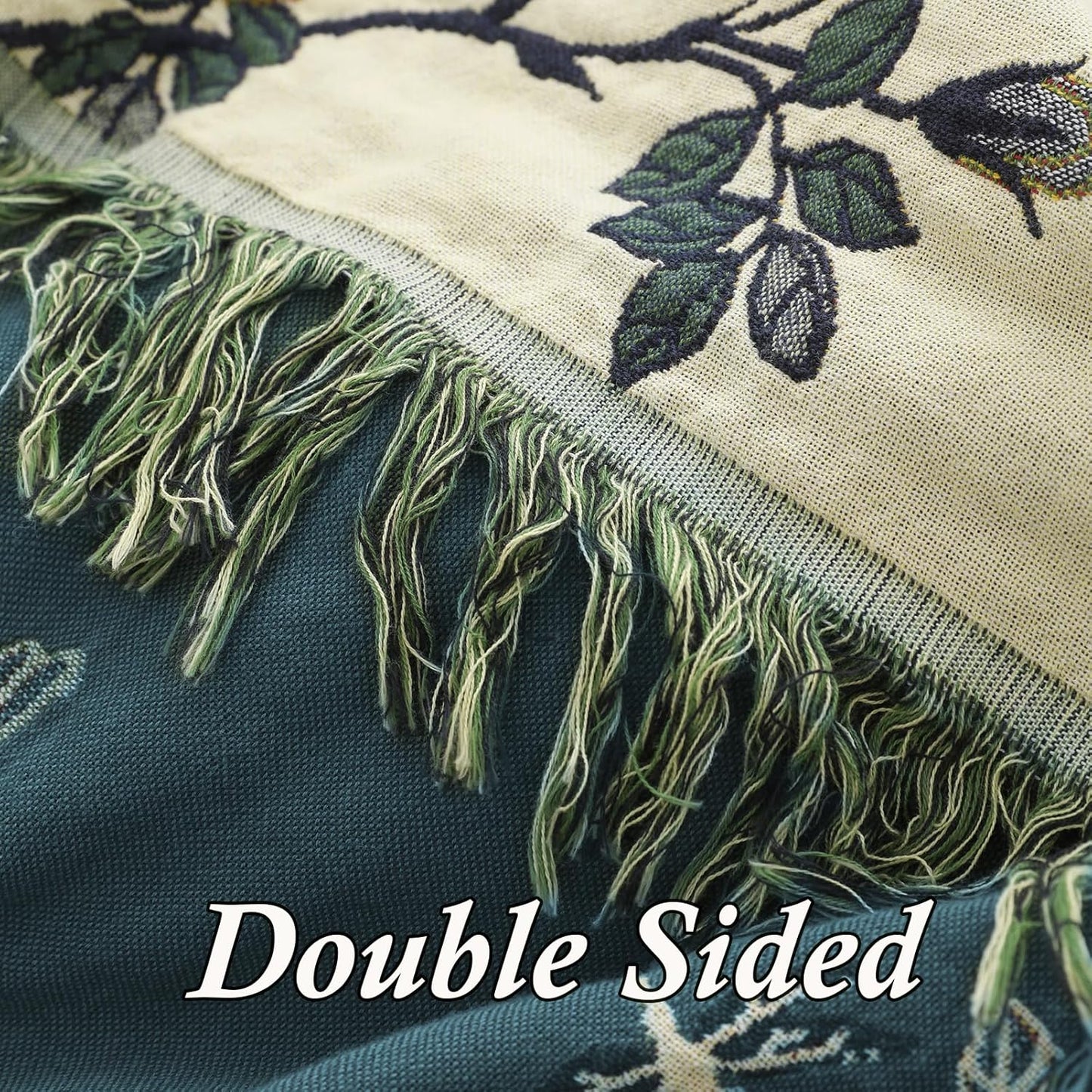 Snycler Boho Throw Blanket for Bed - 100% Cotton Ultra Soft Rustic Quilt - Blue Green Floral Printed Farmhouse Decor Bed Blankets, 80"×90" All Season Rustic Throw for Sofa Couch Chair