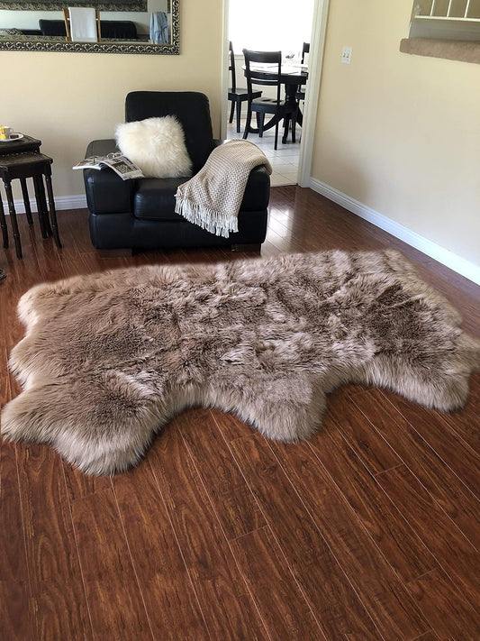 LAMBZY Faux Sheepskin Hypoallergenic Free Shape Silky Shag Rug, Luxury Shaggy Silky Plush Carpet for Bedrooms Rugs Living Room Kids Rooms Sofa Floor Rugs (Triple Side by Side 3'x6', Camel)