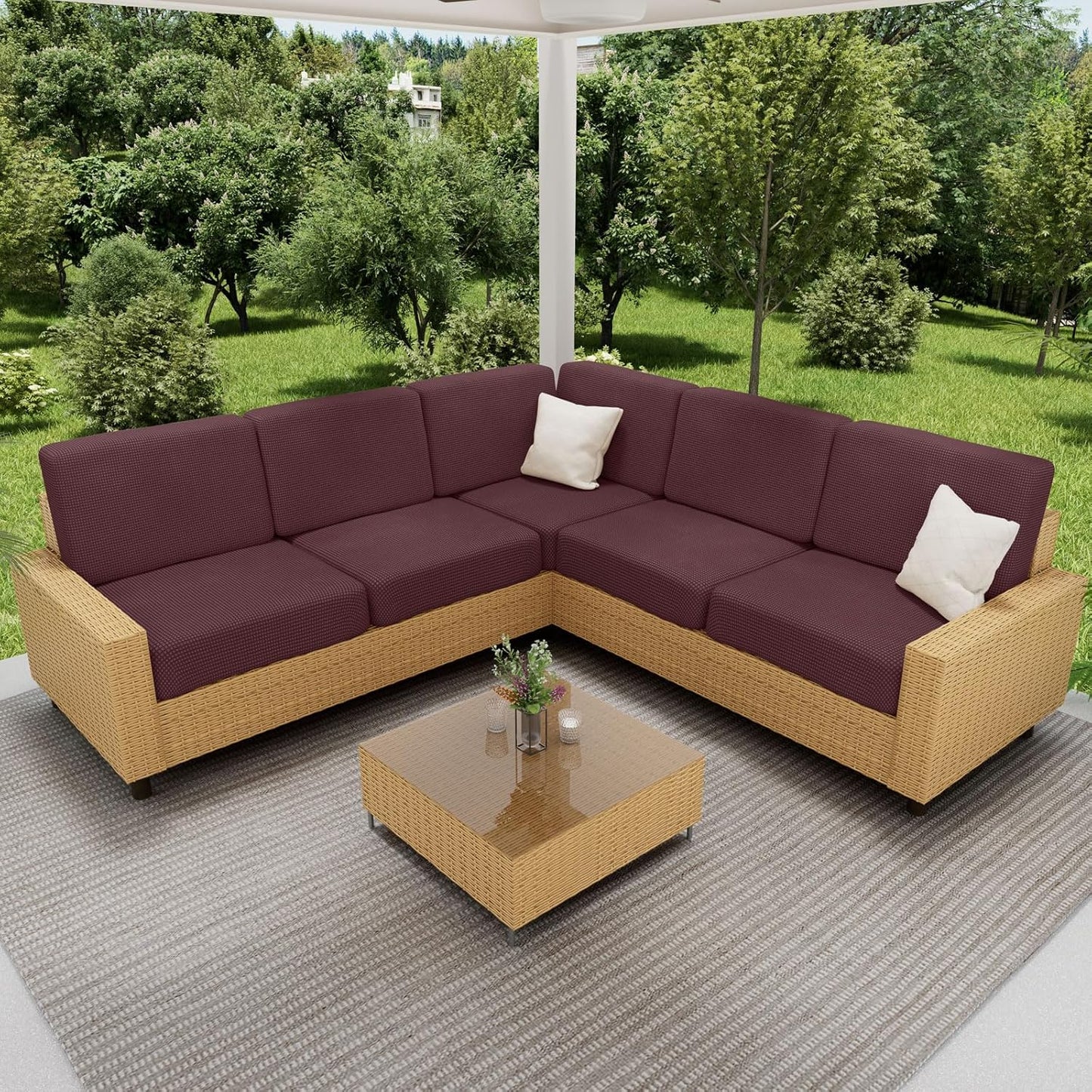 hyha Waterproof Couch Cushion Covers for Pets, Non Slip Sofa Seat Cover for Dogs Washable, Soft Thick Stretch Jacquard Fabric, Sofa Slipcovers with Elastic Bottom (3 Pieces, Chocolate)