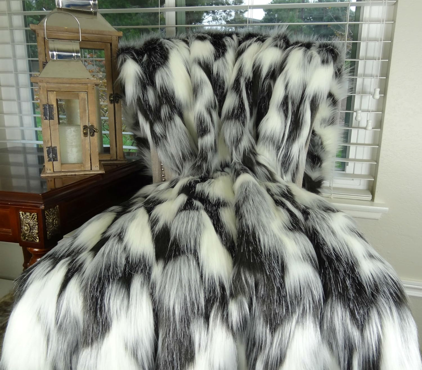 Gray Black White Faux Fur Throw Blanket & Bedspread - Tibet Fox Fur - Gray Black White Luxury Faux Fur - Soft Faux Fur Blanket, Made in USA, 16438