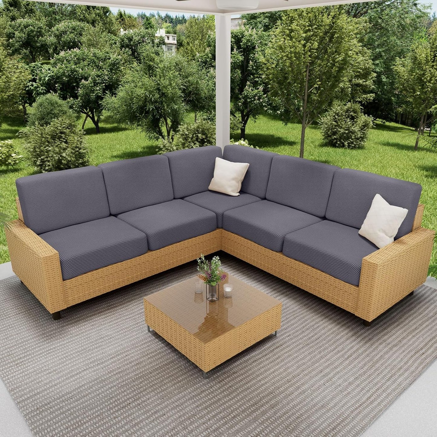 hyha Waterproof Couch Cushion Covers for Pets, Non Slip Sofa Seat Cover for Dogs Washable, Soft Thick Stretch Jacquard Fabric, Sofa Slipcovers with Elastic Bottom (1 Piece for Large, Middle Grey)