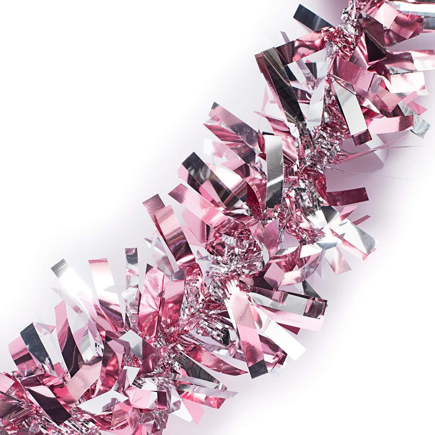 Anderson's Light Pink & Silver Sparkle Glitter Metallic Tinsel Twist for Trailer Or Golf Cart, 4 inches Wide x 25 ft Long, Christmas, Patriotic and Holiday Garland Decor for Parties and Parades