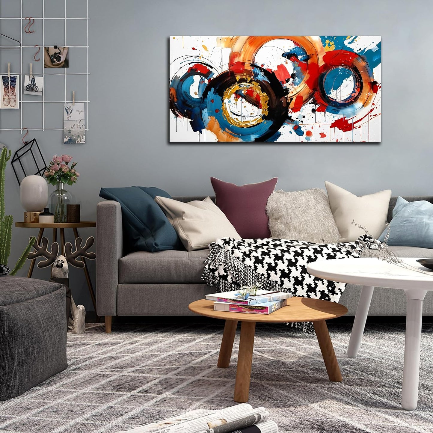 Abstract Wall Art Large Canvas Prints Modern Living Room Bedroom Home Office Wall Decor Framed Colorful Circle Abstract Picture Ready to Hang Size 20x40
