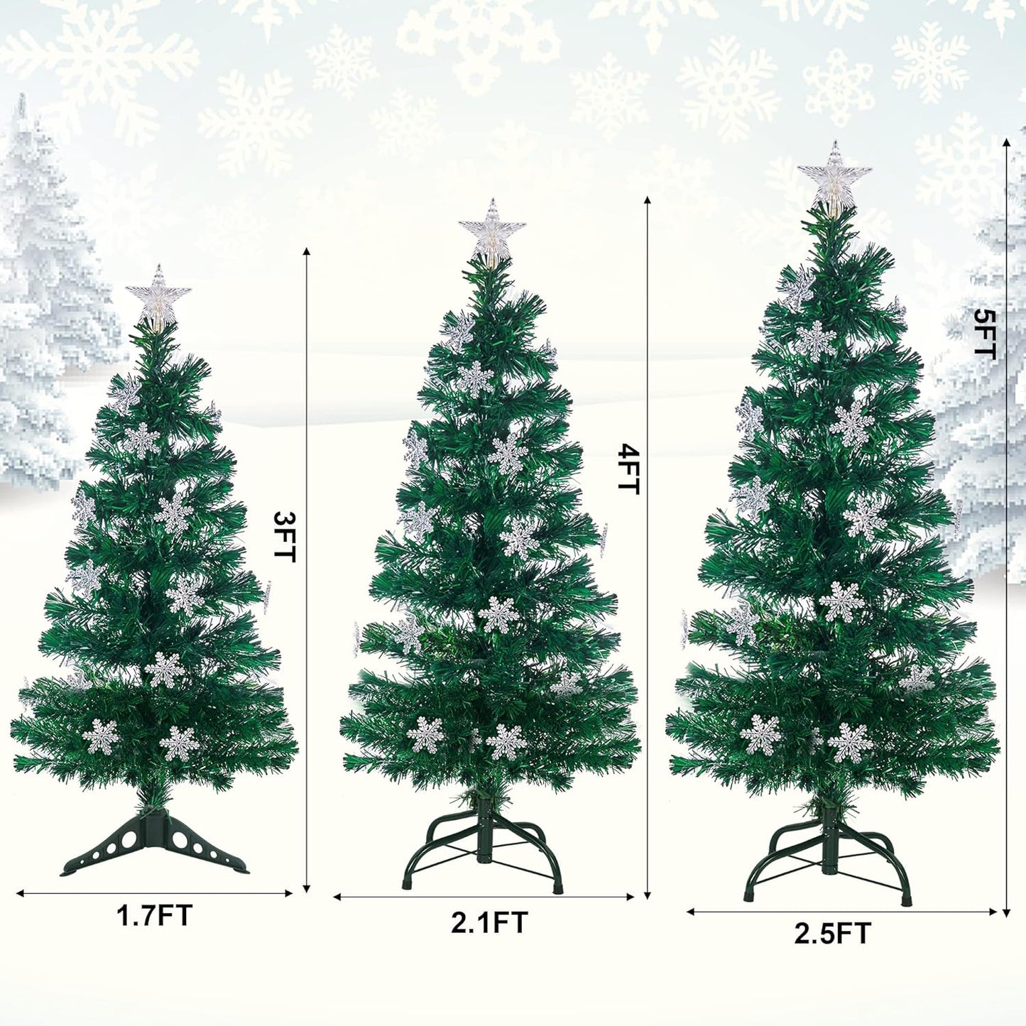 Prsildan 3 FT Artificial Christmas Tree, Pre-Lit Optical Fiber Xmas Trees with Multicolor LED Lights, Snowflakes & Top Star, Lighted Christmas Tree Holiday Home Decor