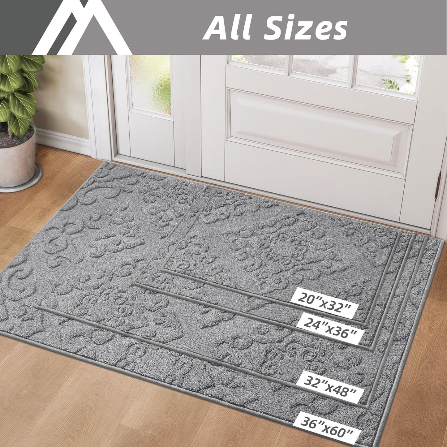 COSY HOMEER-Door-Mat-Non-Slip-Entryway-Rug 32”x48” Absorbent Welcome Mats Washable Dirt Trapper Door Mat Entrance Floor Mats for Front Back Doormats and Wet Shoes,Grey