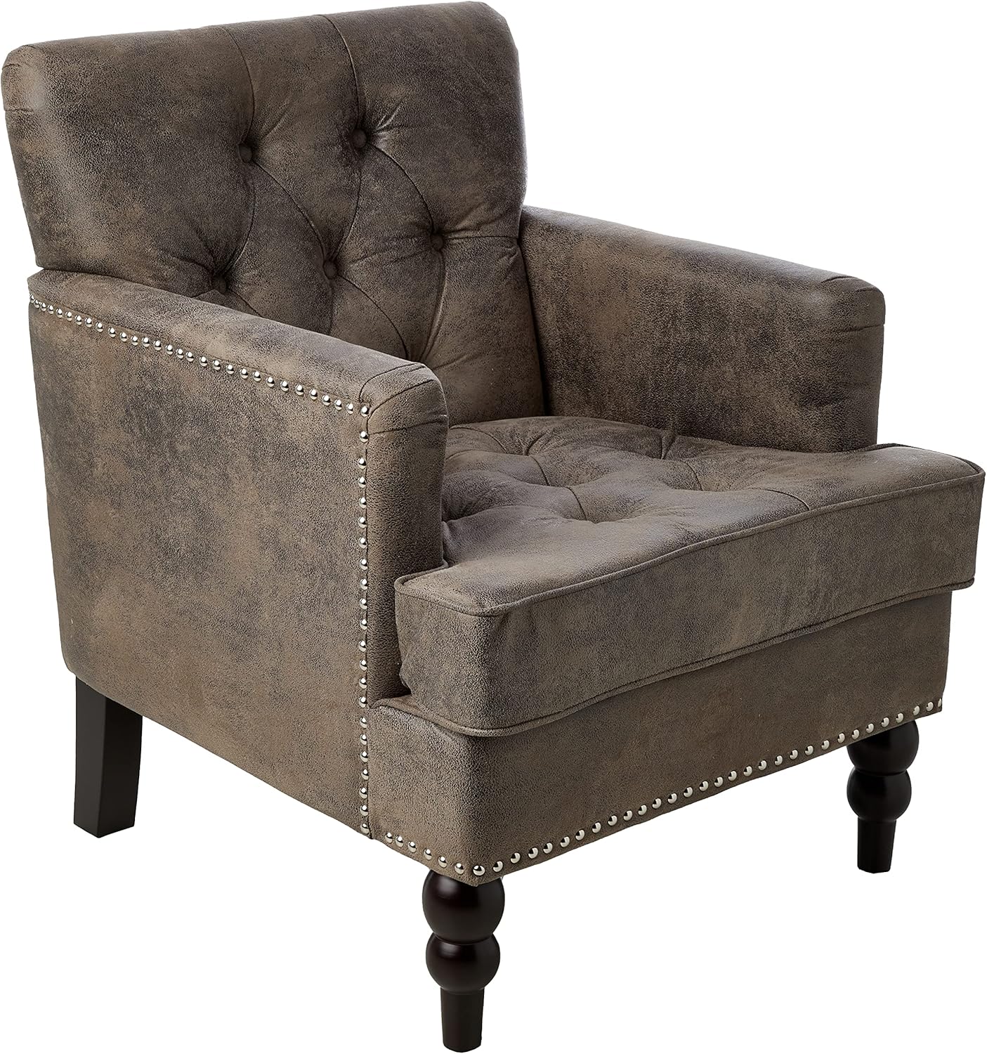 Christopher Knight Home GDFStudio Medford Brown Tufted Club Chair, Fabric Accent Chair with Studded Nailhead Accents