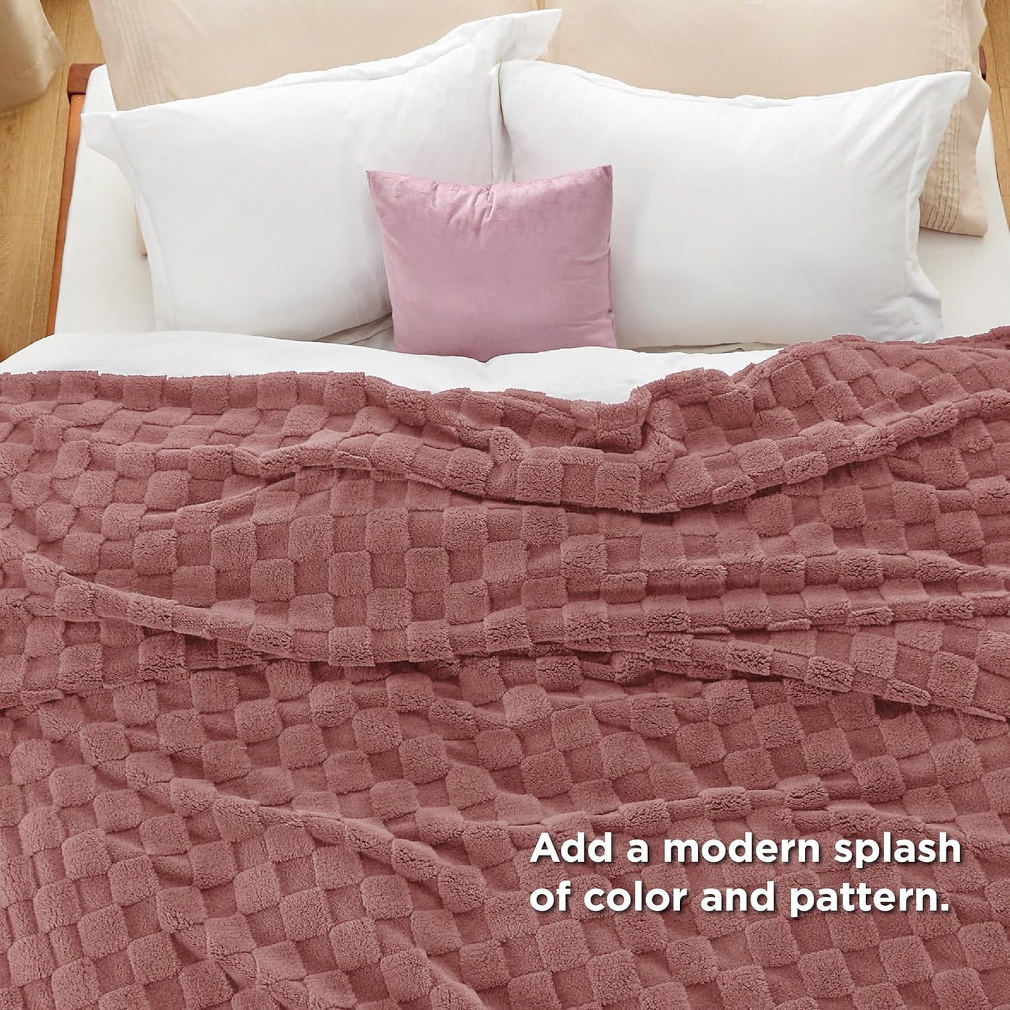 Bedsure GentleSoft Blankets Queen Size for Bed - Super Soft Cozy Blanket for Women Men Girls, Large Fuzzy Fleece Throw for Bedroom Decor, Dusty Pink, 90x90 Inches