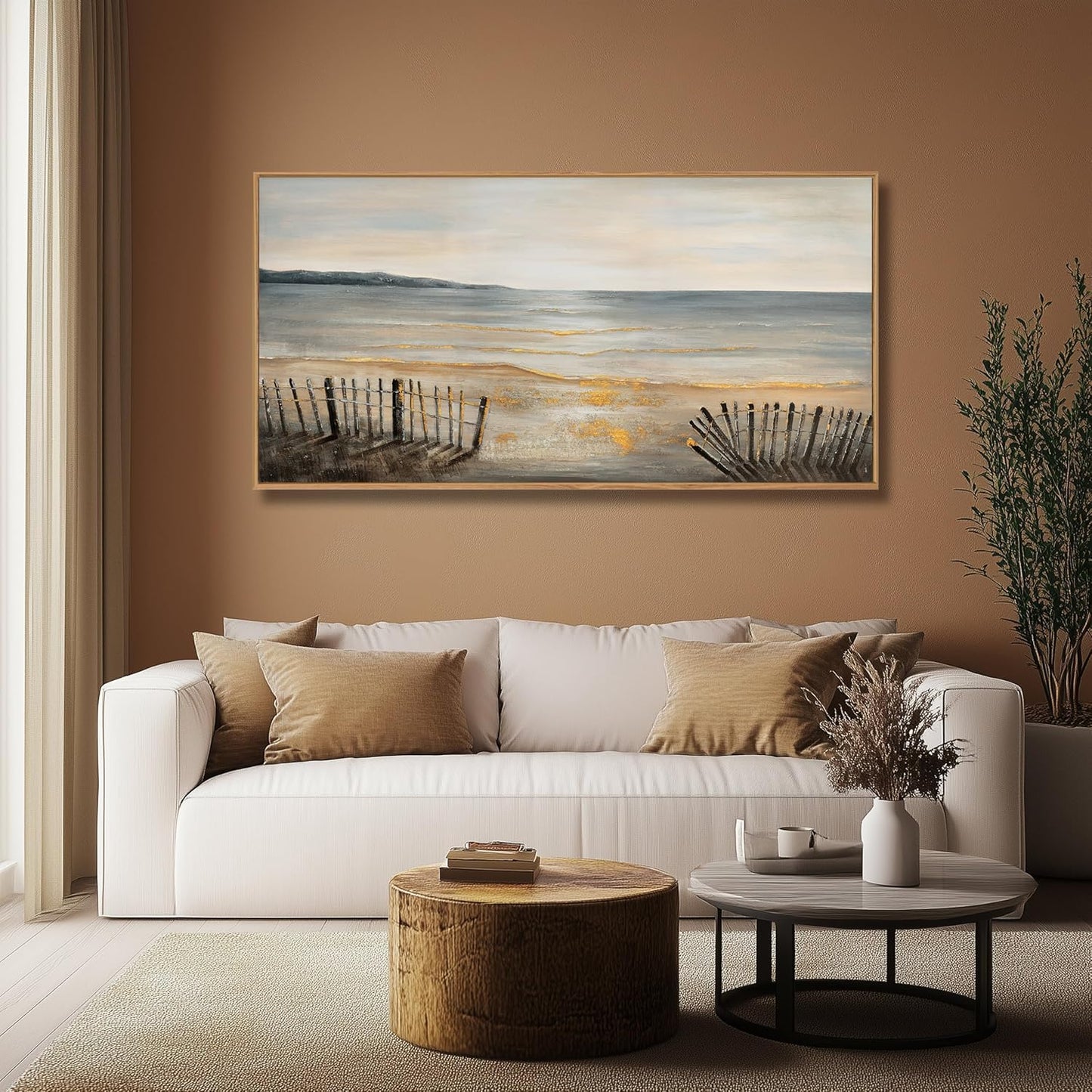 Yuaxker Ocean Wall Art Grey and White Wall Decor Framed Wall Hanging Decor Aesthetic Artwork for Living Room Bedroom Dining Room Office Home Decor 20x40 Inch