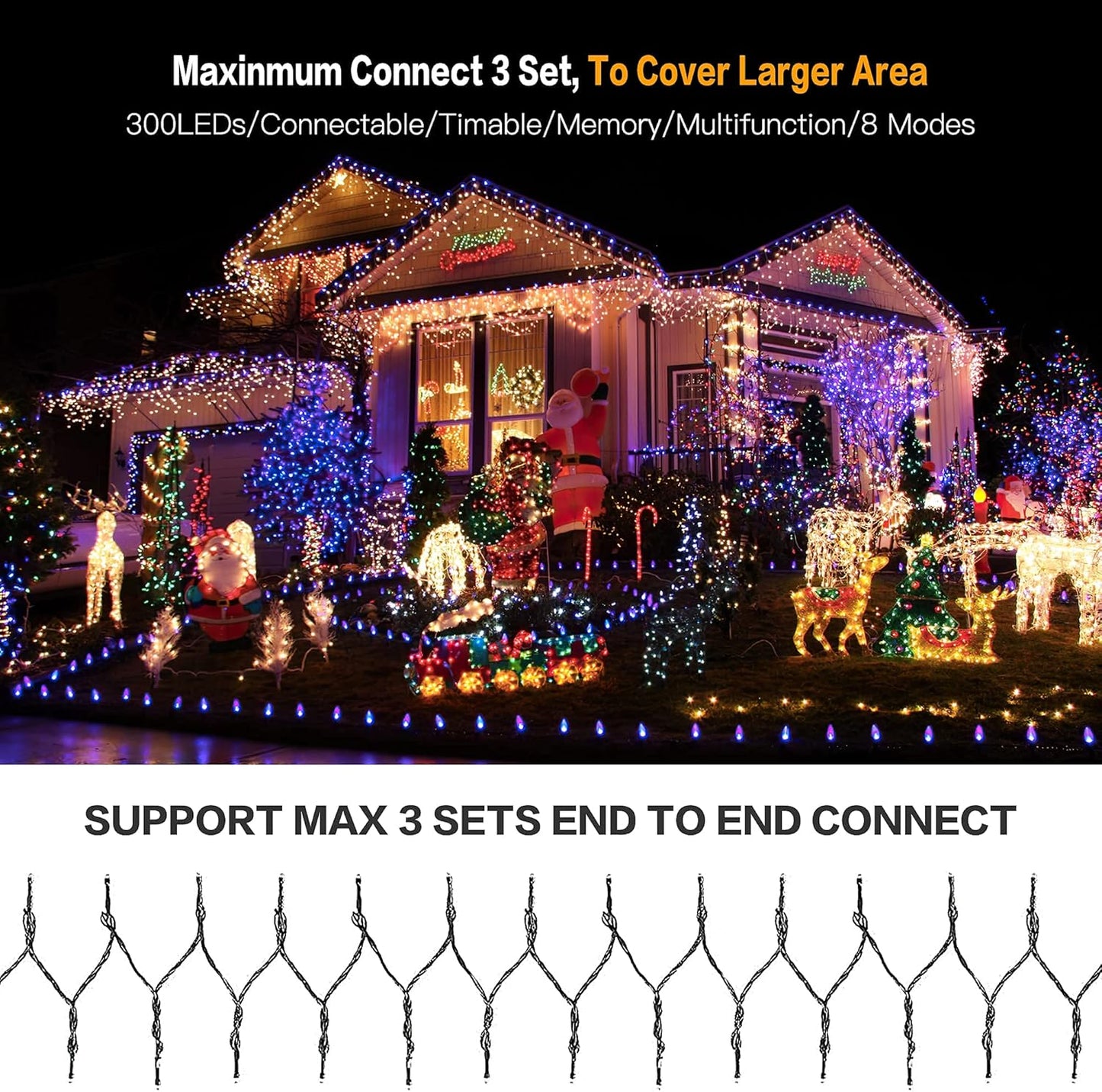 AmyHomie Halloween Lights Outdoor, 300LED Multicolor Christmas Lights with 8 Lighting Modes, End to End Connectable Fairy String Lights for Indoor Outdoor Christmas Decoration
