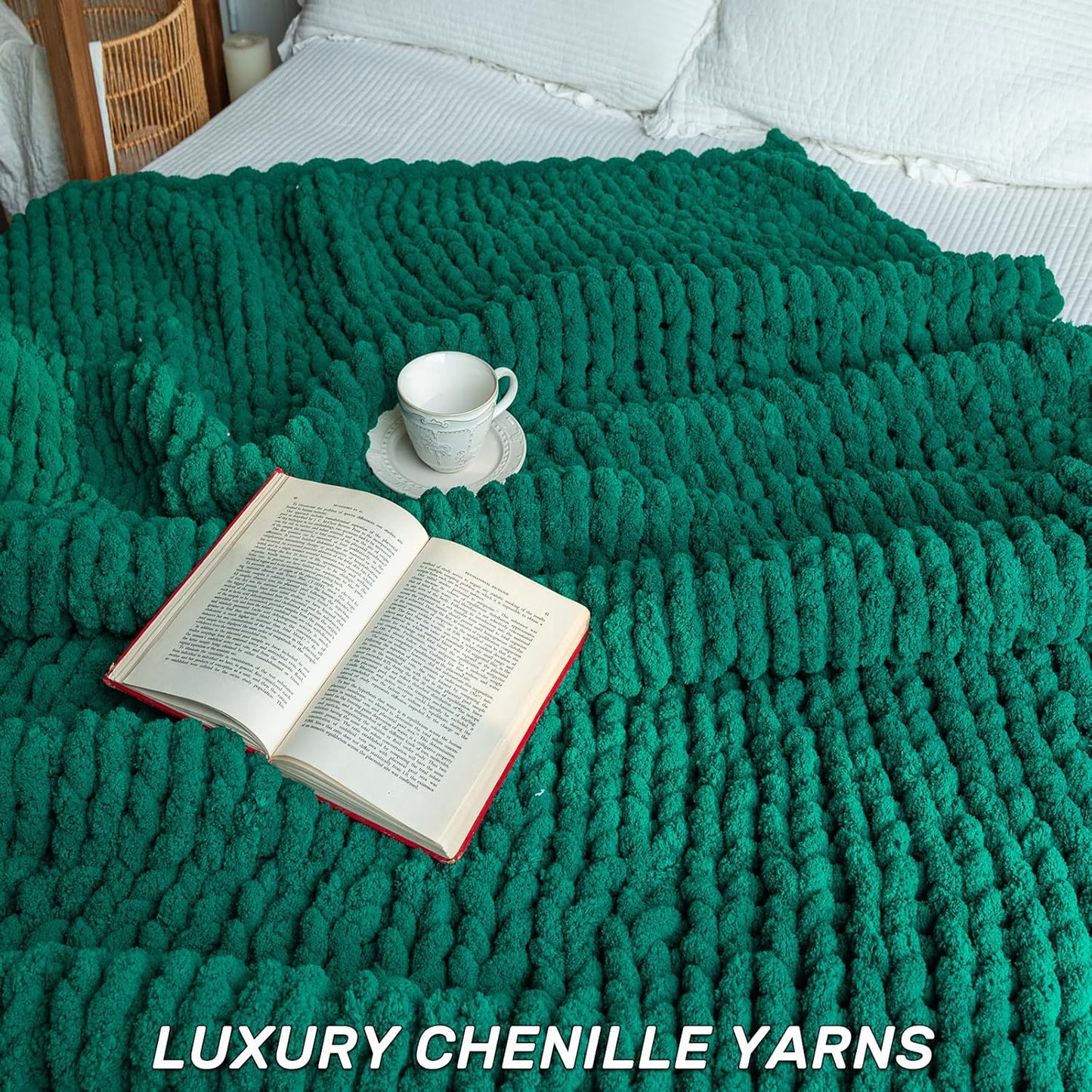 Chunky Knit Blanket - Luxury Soft Cozy 60 * 80 Throw Blanket,100% Woven Blanket Rope Knot Throw Blanket for Couch, Sofa, Home Decor, Gift - Machine Washable（Blackish Green）