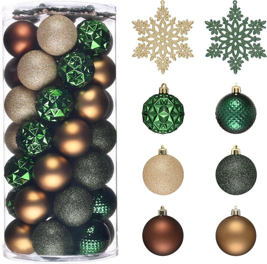 Valery Madelyn Christmas Tree Decorations Ornament Set for Fall Halloween, 50ct 2 Inches Green Brown and Gold Shatterproof Christmas Ball Ornaments Hanging Xmas Holiday Party Decor