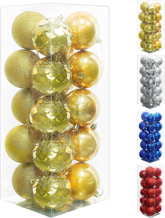 Lulu Home Christmas Ball Ornaments, 20 Ct 3.15" Pre-Strung Hanging Ornament Decorations, Xmas Shatterproof Plastic Balls for Holiday Party Wreath Garlands Trees, Golden