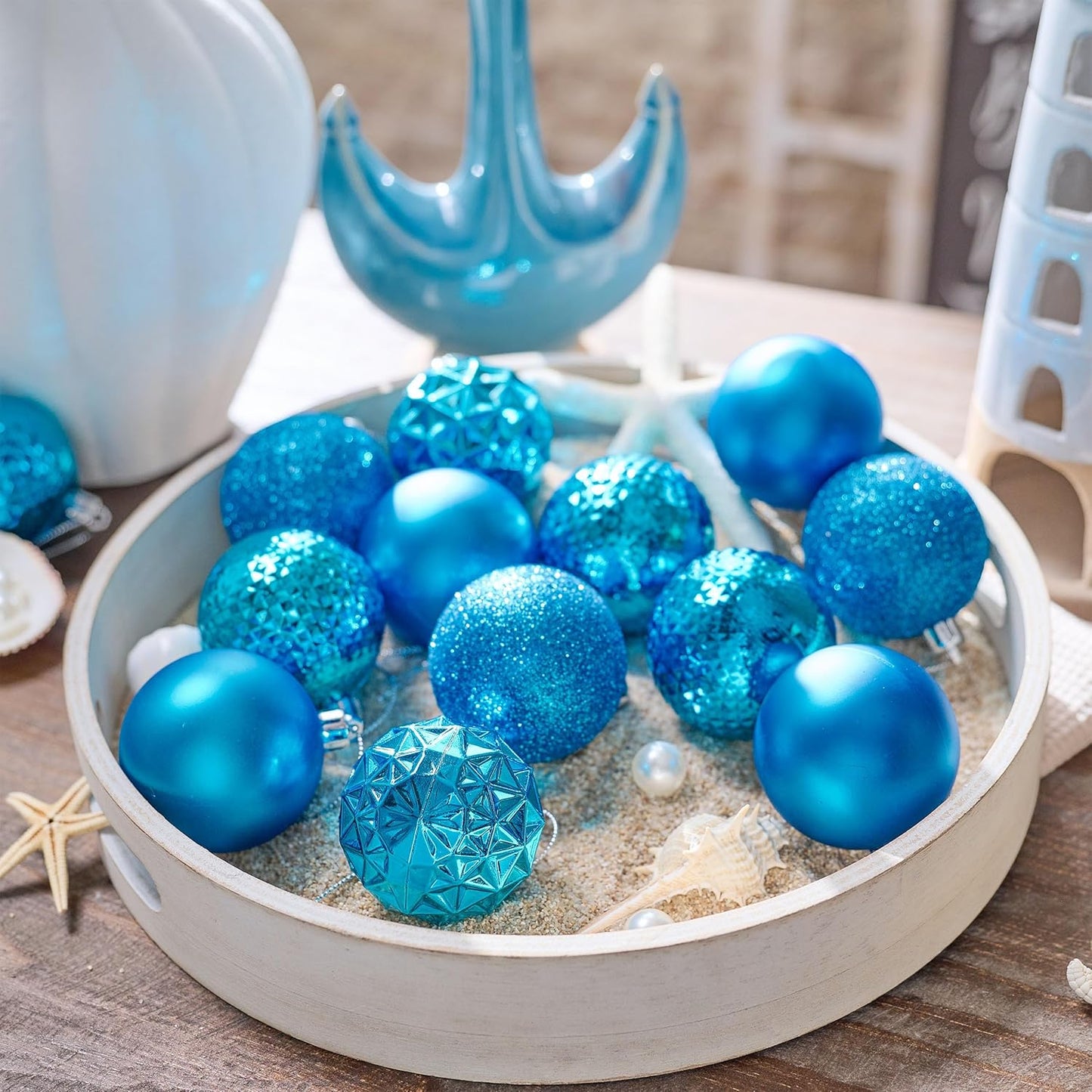 Valery Madelyn Christmas Tree Decorations Ornament Set for Fall Halloween, 50ct 2 Inches Blue Shatterproof Christmas Ball Ornaments Hanging Xmas Holiday Party Decor