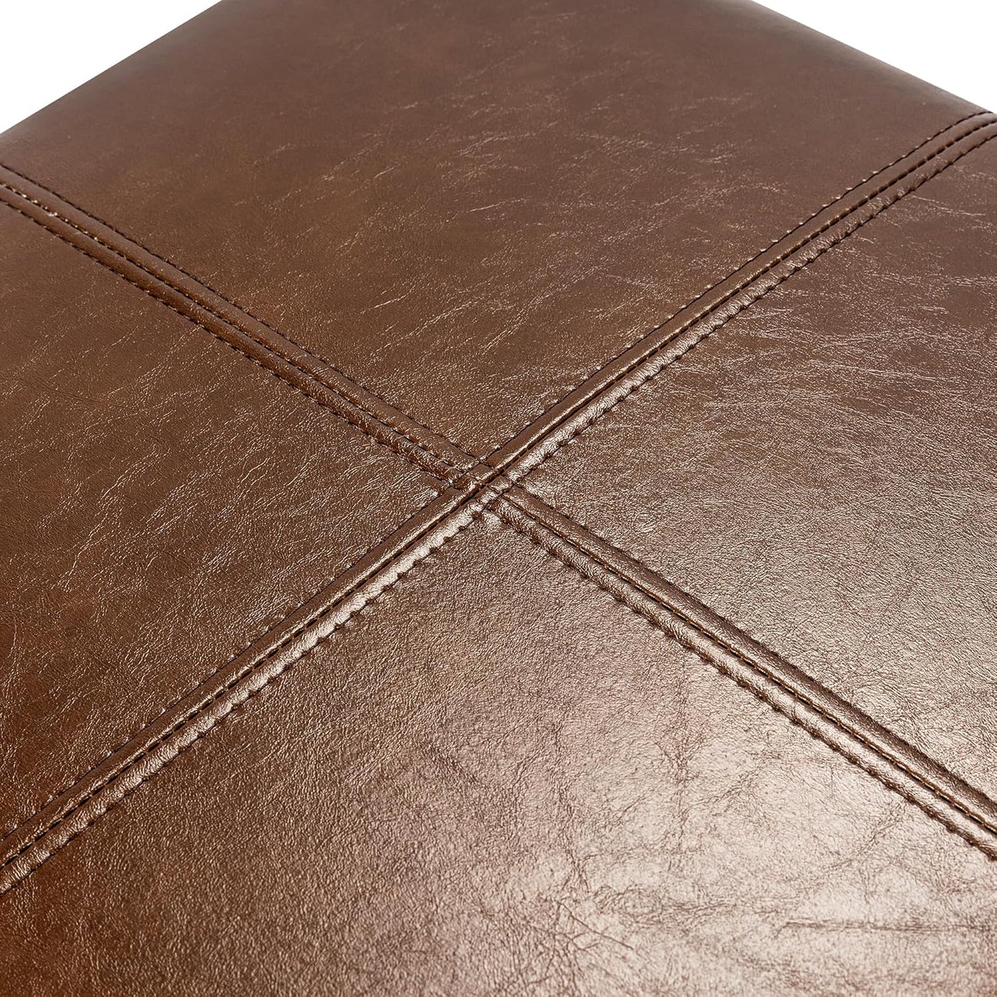 Adeco Storage Ottoman Foot Rest Stool, Leather Ottoman Footstool with Hinged Lid, 17" Small Foot Stool Bench for Living Room, Bedroom