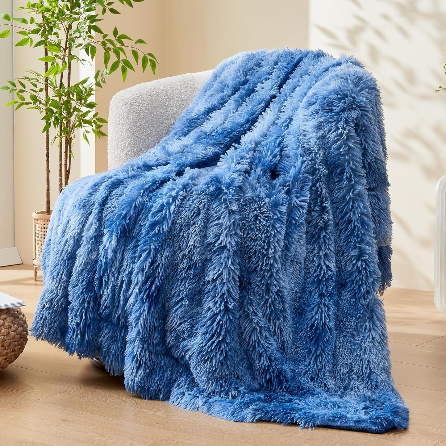 GONAAP Fuzzy Faux Fur Throw Blanket Indigo Super Soft Cozy Plush Fuzzy Shaggy Blanket for Couch Sofa Bed (Indigo, Throw(50"x60"))