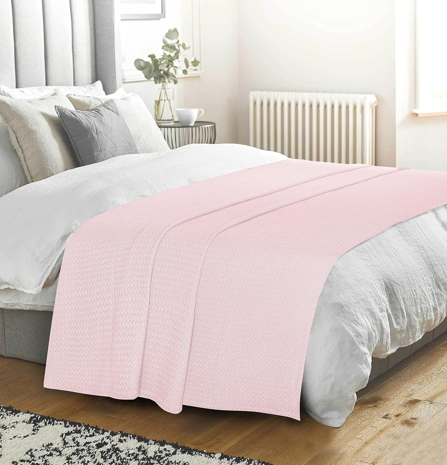 BELIZZI HOME 100 Cotton Bed Blanket, Breathable Bed Blanket Twin Size, Cotton Thermal Blankets Twin, Perfect for Layering Any Bed for All Season, Baby Pink