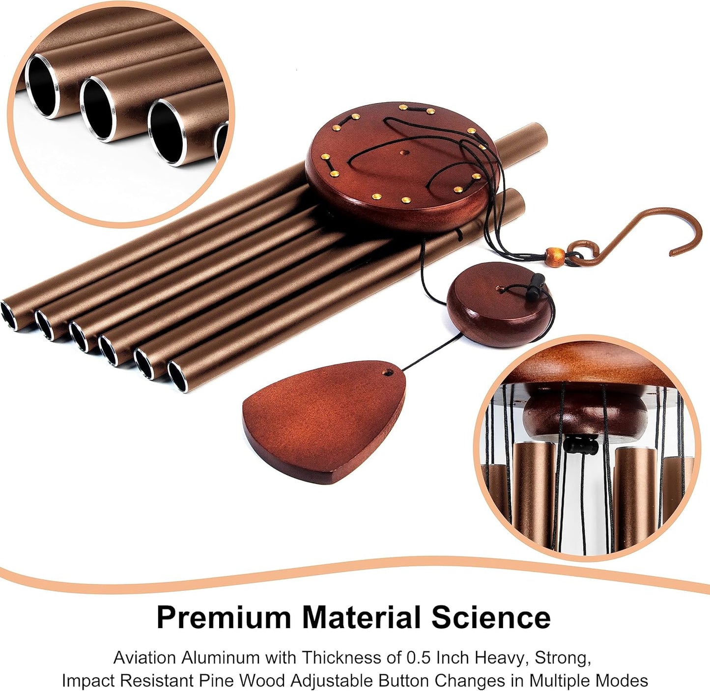 Large Aluminium Wind Chimes 37 Inches to Create a Zen Atmosphere Suitable for Outdoor, Garden, Patio Decoration. Classic Wind Chimes with Wind Catcher Suitable as A Gift for Unisex(Coffee)