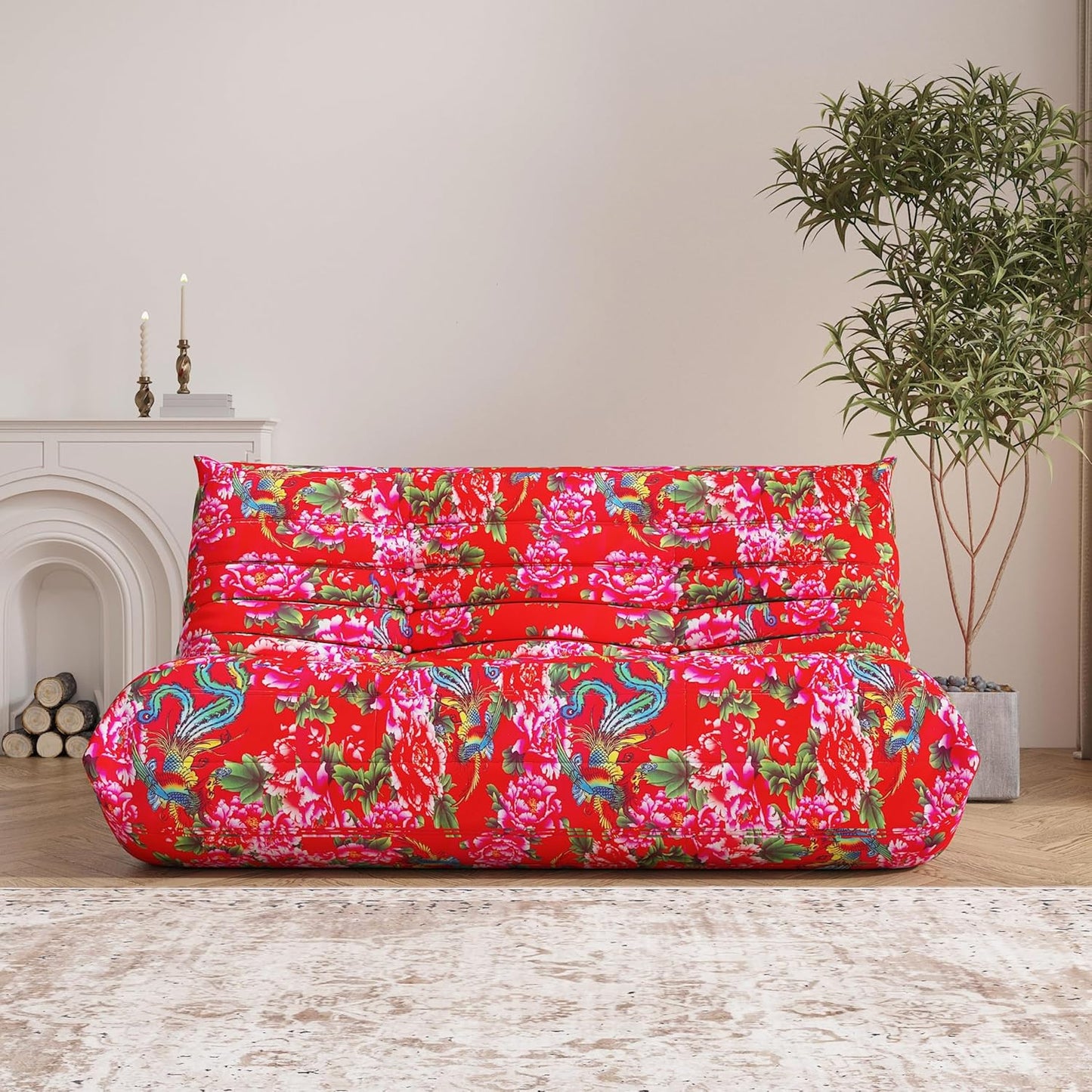 Bean Bag Chair, Loveseat Fireside Chair Bean Bag Sofa Large Bean Bag Chair for Adults, 2 Seater Bean Bag Chairs for Teens with High Density Comfortable Foam, Bean Bag for Living Room, Bedroom (Flower)