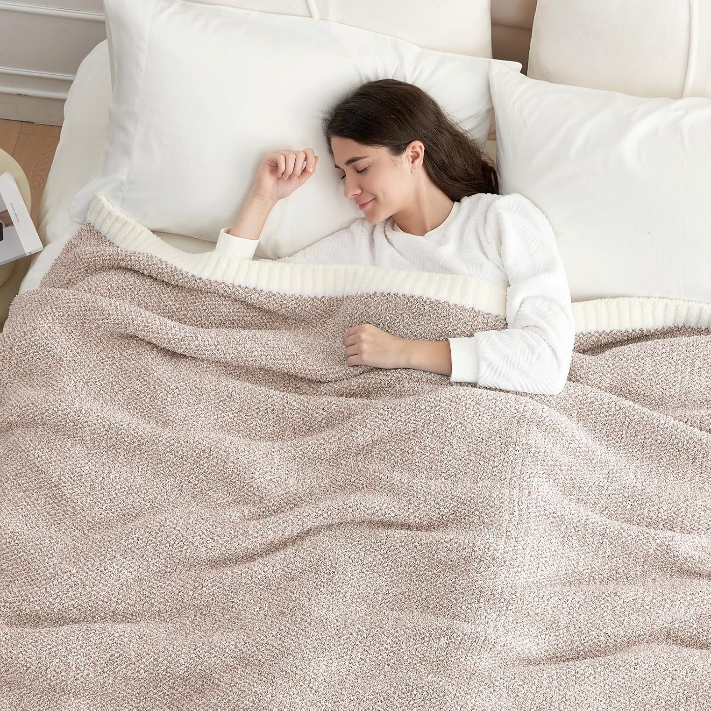 Snuggle Sac Queen Size Bedding Blanket Taupe,Super Soft Warm Microfiber Blankets Cozy Knit Fuzzy Plush Bed Blankets,Heather Taupe, 90x90 inches