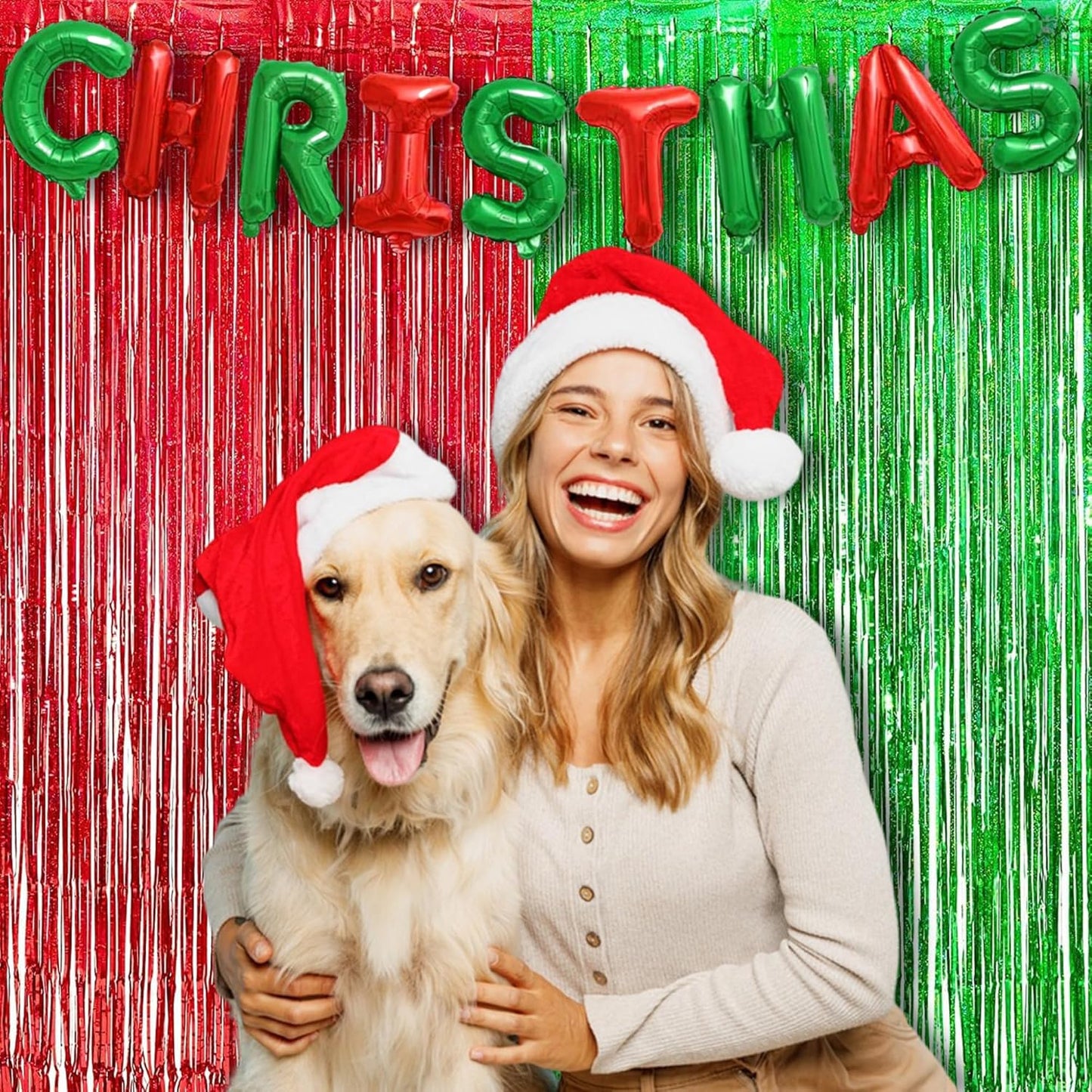 BRAVESHINE Tinsel Foil Fringe Curtains - 2 Pack 3.2 x 8.2 ft Metallic Photo Booth Streamer Backdrops for Birthdays Fiestas Melons Hawaiian Luau Tropical-Theme Christmas Party Decorations - Red Green