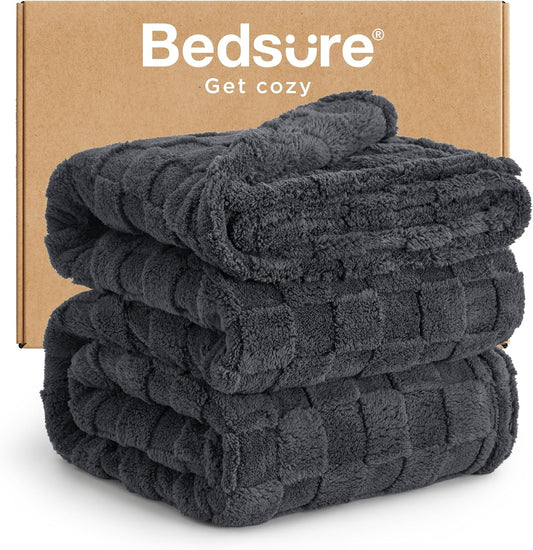 Bedsure GentleSoft Blankets Queen Size for Bed - Super Soft Cozy Blanket for Women Men Girls, Large Fuzzy Fleece Throw for Bedroom Decor, Dark Grey, 90x90 Inches