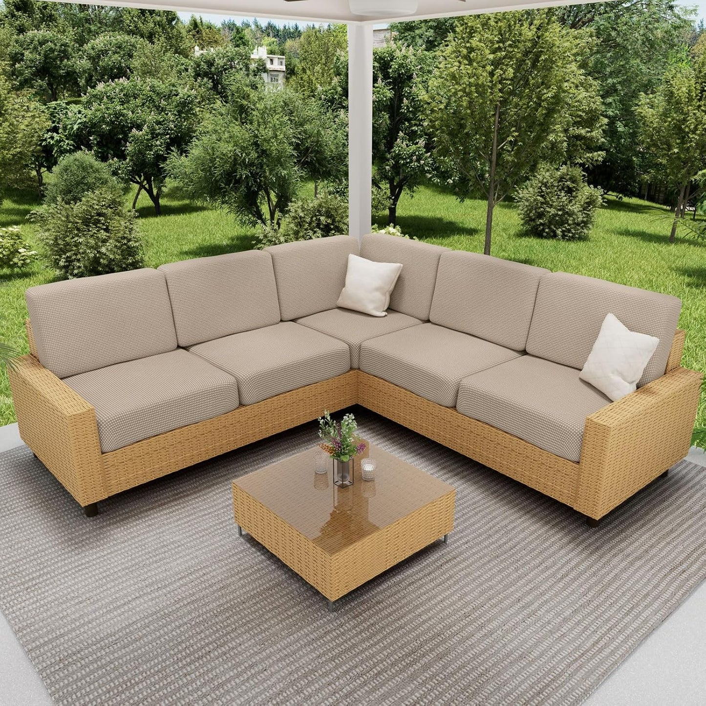 hyha Waterproof Couch Cushion Covers for Pets, Non Slip Sofa Seat Cover for Dogs Washable, Soft Thick Stretch Jacquard Fabric, Sofa Slipcovers with Elastic Bottom (1 Piece for Medium, Taupe)