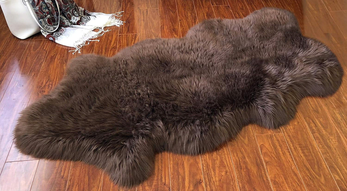 LAMBZY Faux Sheepskin Hypoallergenic Free Shape Silky Shag Rug, Luxury Shaggy Plush Carpet for Bedrooms Living Room Kids Rooms Sofa Floor Rugs (Single and a Half 2'x4', Brown)