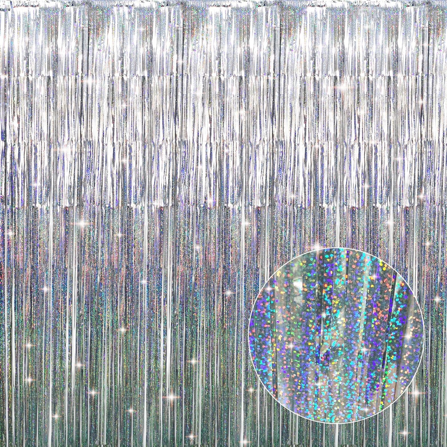 GOER 3.2 ft x 9.8 ft Metallic Tinsel Foil Fringe Curtains Party Photo Backdrop Party Streamers for Birthday,Graduation,New Year Eve Decorations Wedding Decor (1 Pack, Shiny Silver)