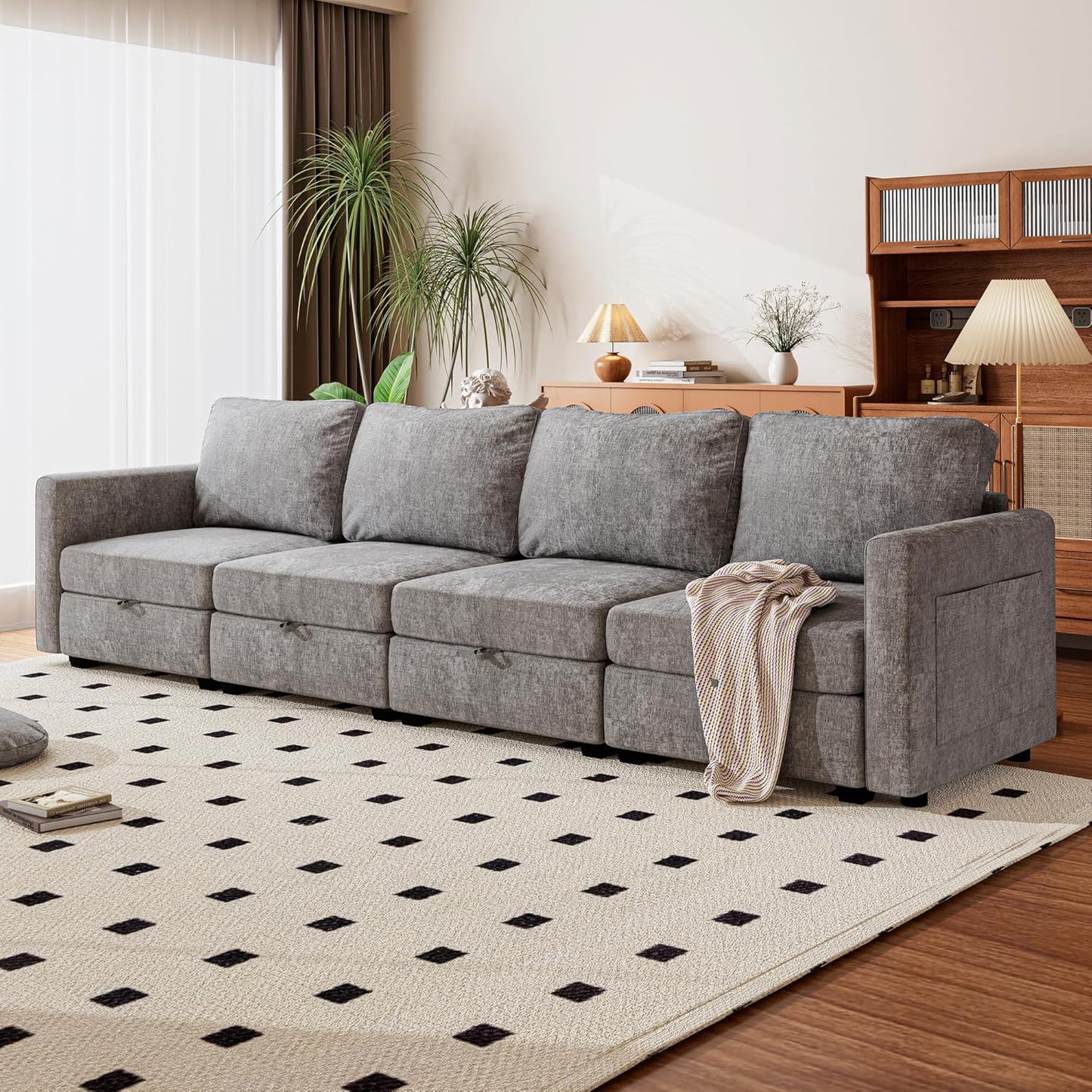 mestyl Modular Sectional Sofa Convertible Sofa Couch Set with Storage for Living Room, Modern 4 Seater Modular Sectional Couch (Grey)