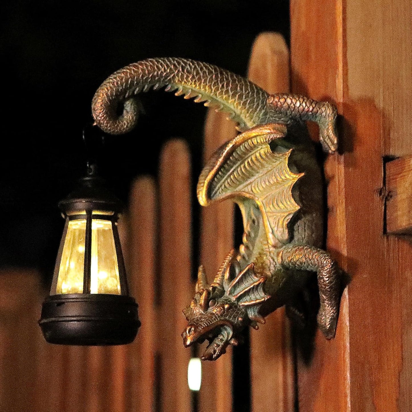Solar Dragon Tree Hugger Statue Wall Decor - Gothic Garden Statue with Solar Lantern, Outdoor&Yard Decor, Fantasy Dragon Figurine for Trees, Walls, or Fences - Unique for Men & Women